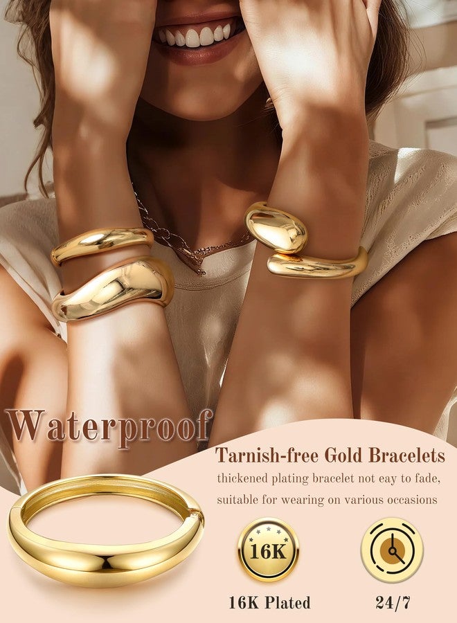 sailimue Chunky Gold Bangles Bracelets for Women - Non Tarnish 16K Gold Plated Cuff Bracelets Stack Hinged Open Bangle Trendy Jewelry Gifts - Image 2